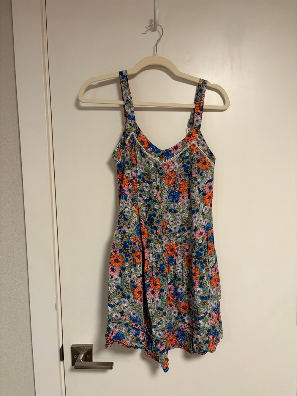 wild fable Green Floral Mini Dress with Blue & Orange Accents